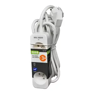 Bloc multiprise blanc/gris clair - 3 prises - 4 m