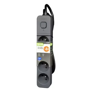 Bloc multiprise avec interrupteur noir/gris anthracite - 4 prises - 2 m