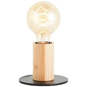 Lampe à poser bambou et métal noir H.9cm E27 40W Brilliant, Kerry