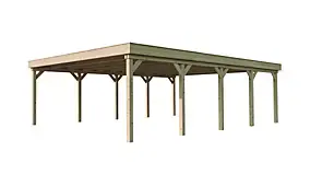 Carport double en bois 6x8,1m avec toit plat Weka 609 T2