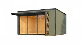 Abri de jardin en bois vert avec auvent Weka Amberley 9 surface totale extérieure 16m²