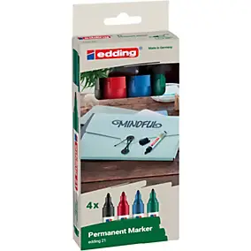Marqueur permanent 4 couleurs Edding Ecoline e-21 pointe ogive de 1.5 à 3 mm, lot de 4