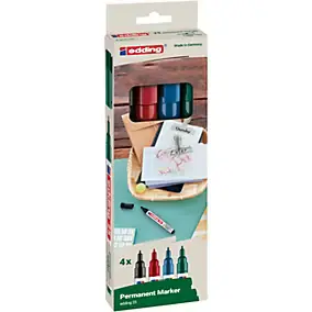 Marqueur permanent 4 couleurs Edding Ecoline e-25 pointe ogive de 1 mm, lot de 4