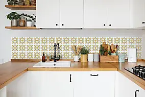 6 dalles adhésive murales Wall Tiles D-C-Fix Nadia effet carreaux de ciment jaune, gris, blanc L.15 x l.15cm