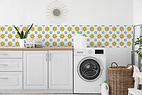 6 dalles adhésive murales Wall Tiles D-C-Fix Alia effet carreaux de ciment jaune, gris, blanc L.15 x l.15cm