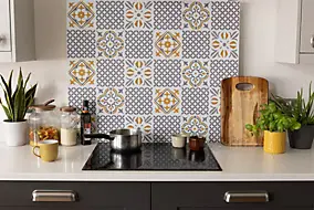 6 dalles adhésive murales Wall Tiles D-C-Fix Amira effet carreaux de ciment, gris, blanc L.15 x l.15cm