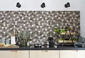 Dalle adhésive murale Wall Tiles premium D-C-Fix® hexagones effet pierre et cuivre L.34,5 x l.30cm