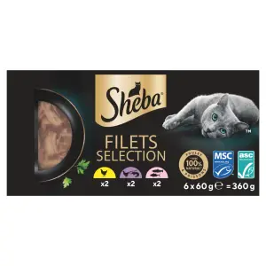 SHEBA Filets sélection Barquettes au poulet crevettes ASC et poissons MSC pour chat adulte 6 barquettes 6x60g