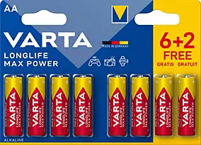 Pile alcaline AA (LR6) Varta Max Tech, lot de 6 + 2 gratuites