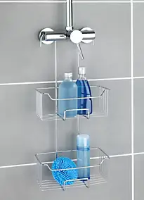 Etagère de douche à suspendre en acier inoxydable argenté, 2 paniers, l.25 x H.55 x P.14 cm, Wenko Milo