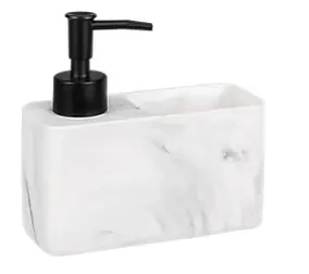 Distributeur rechargeable de liquide vaisselle avec porte éponge effet marbre blanc Wenko Resa