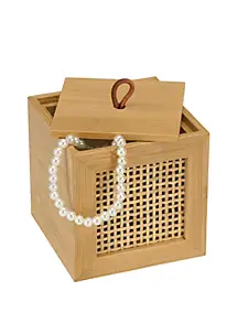 Boîte de rangement coton avec couvercle en bambou et rotin, 9x9x9 cm, Wenko Allegre