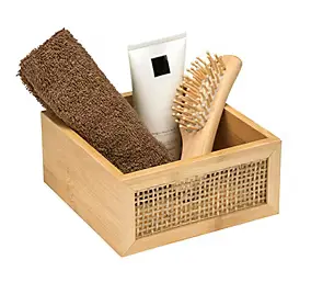Boîte de rangement accessoires de salle de bains en bambou et rotin, 15x7x15 cm, Wenko Allegre