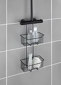 Etagère de douche à suspendre en acier inoxydable noir, l.25 x H.55 x P.14 cm, Wenko Milo