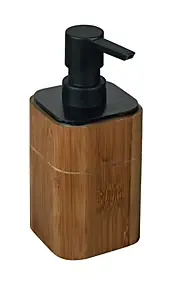 Distributeur de savon à pompe 200ml en bambou et plastique noir, Wenko Serro