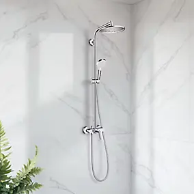 Colonne de douche mécanique chrome avec pommeau rond + douchette 1 jet + flexible, Hansgrohe Crometta S 240