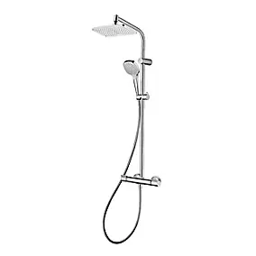 Colonne de douche thermostatique avec pommeau + douchette + flexible + barre réglable, chrome, Hansgrohe Myselect 240 SoftCube