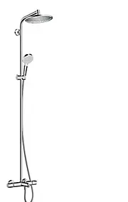 Colonne de bain/douche thermostatique avec pommeau + douchette 2 jets + flexible + barre réglable, chrome, Hansgrohe Showerpipe Crometta S 240