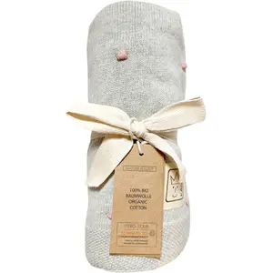 Couverture en tricot et coton bio gris et rose (80 x 100 cm)