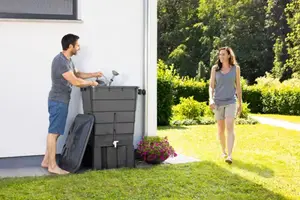 Récupérateur d'eau rectangulaire 300 L gris avec couvercle et robinet