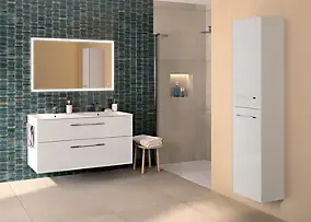 Ensemble meuble sous vasque l.130 cm blanc + vasque céramique Selva Geberit