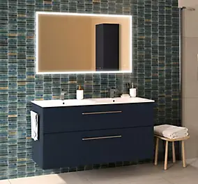 Ensemble meuble sous vasque l.130 cm bleu + vasque céramique Selva Geberit