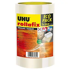 Ruban adhésif d'emballage Rollafix transparent 3 x 66 mm