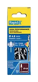 Rivets aveugles aluminium haute performance Rapid Ø4.8x14mm + foret de perçage, 50 pièces