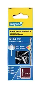 Rivets aveugles aluminium haute performance Rapid Ø4.8x16mm + foret de perçage, 50 pièces