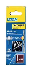 Rivet POP vendu par 32 Rapid 5000404 en aluminium coloré Ø.4,8 x L.16 mm