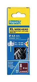 Rivets XL Rapid Ø4 x 18mm Aluminium, 40 pièces
