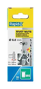 Ecrous à sertir Rapid M6, lot de 20 pièces