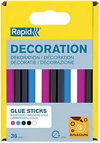 Bâtons de colle colorée pour décoration Ø7mm x 94mm, lot de 36 x 5 couleurs