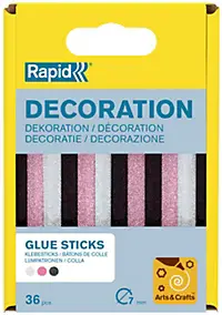 Bâton de colle pailletée pour décoration Ø7mm x 94mm, lot de 36 x 3 couleurs (blanc, noir, or)
