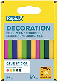 Bâtons de colle colorée Ø7mm x 94mm, lot de 36 x 5 couleurs