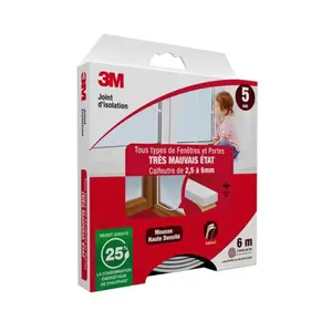 Joint en mousse pour porte et fenêtre blanc 6m