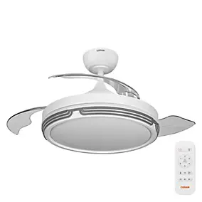 Ventilateur de plafond silencieux avec éclairage LED, blanc, pales retractable, Ø.106 cm Osram Leveche - Télécommande incluse