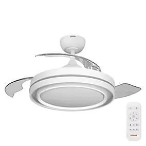Ventilateur de plafond silencieux avec éclairage LED, blanc, pales retractable, Ø.106 cm Osram Poniente - Télécommande incluse