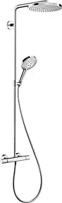 Colonne de douche thermostatique avec pommeau + douchette 1 jet + flexible + barre réglable, chrome, Hansgrohe Raindance Select S 240 PowderRain
