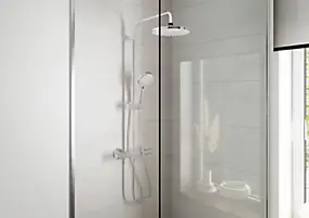 Colonne de douche thermostatique avec pommeau + douchette 1 jet + flexible + barre réglable, chromé, Hansgrohe Vernis Blend 200 EcoSmart