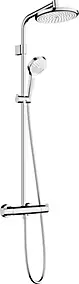 Colonne de douche thermostatique avec pommeau + douchette 3 jets + flexible + barre réglable, chrome, Hansgrohe Waterforms 220