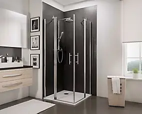 Accès d'angle droit avec porte de douche battantes, 90 x 90 cm, Schulte, NewStyle, verre transparent anticalcaire