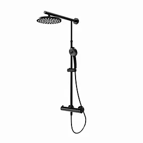 Colonne de douche thermostatique avec pommeau + douchette + flexible + barre réglable, coloris noir mat, Schulte Rain