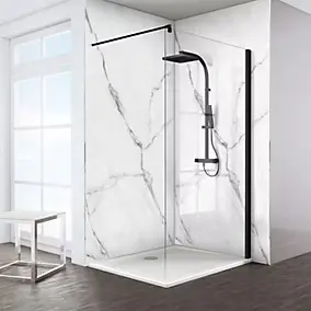 Panneau mural de salle de bains effet marbre de Carrare blanc brillant, l.100 x H.210 cm, Schulte Décodesign Brio