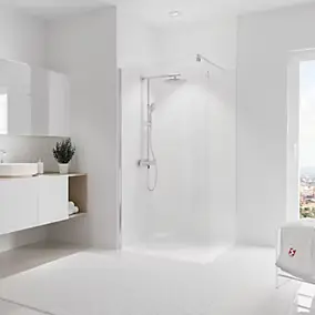 Panneau mural de salle de bains l.100 x H.255 cm, effet marbre blanc brillant, Schulte DécoDesign Brio