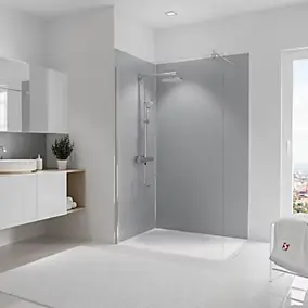 2 panneaux muraux de salle de bains l.90+120 x H.210 cm, gris argenté brillant, Schulte DécoDesign