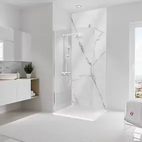 Panneau mural de salle de bains effet marbre de Carrare blanc brillant, l.100 x H.255 cm, Schulte DécoDesign Brio