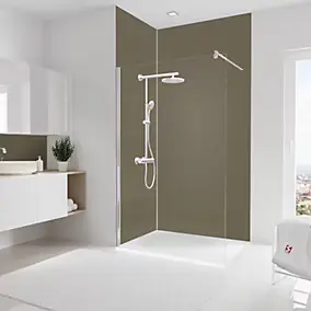 Pack de 2 panneaux muraux de salle de bain l.120+90 x H.255 cm, taupe, Schulte DecoDesign