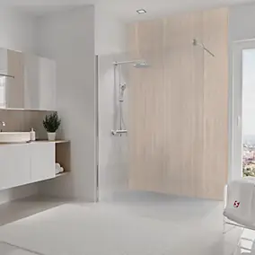 Pack de 2 panneaux muraux de salle de bains l.100 x H.255 cm, effet travertin romain , Schulte DécoDesign Décor