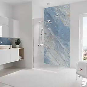 Pack de 2 panneaux muraux de salle de bains l.100 x H.255 cm, effet marbre bleu, Schulte DécoDesign Softtouch